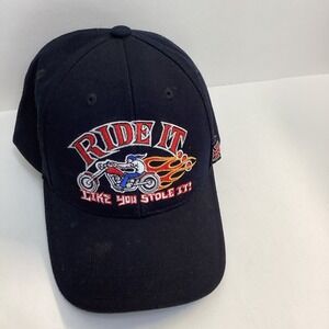 Ride It Black Motorcycle Flame Baseball Cap Hat Lid Strap Back